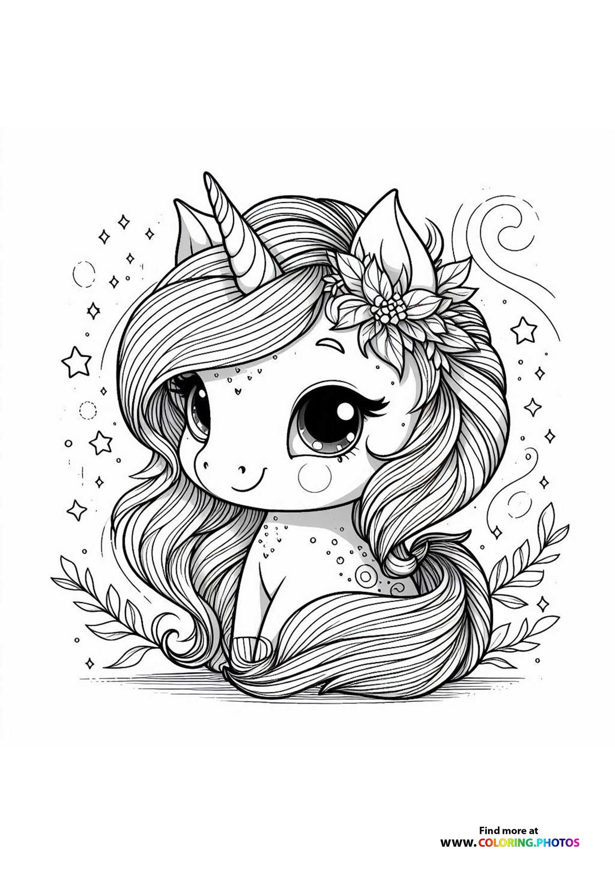 Cute unicorn with long hair