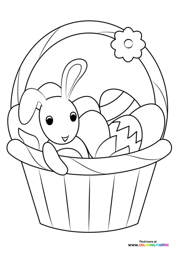 Easter basket with a rabbit coloring page