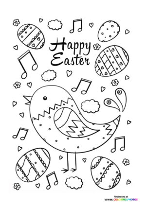 Happy Easter Bird with Decorated Eggs