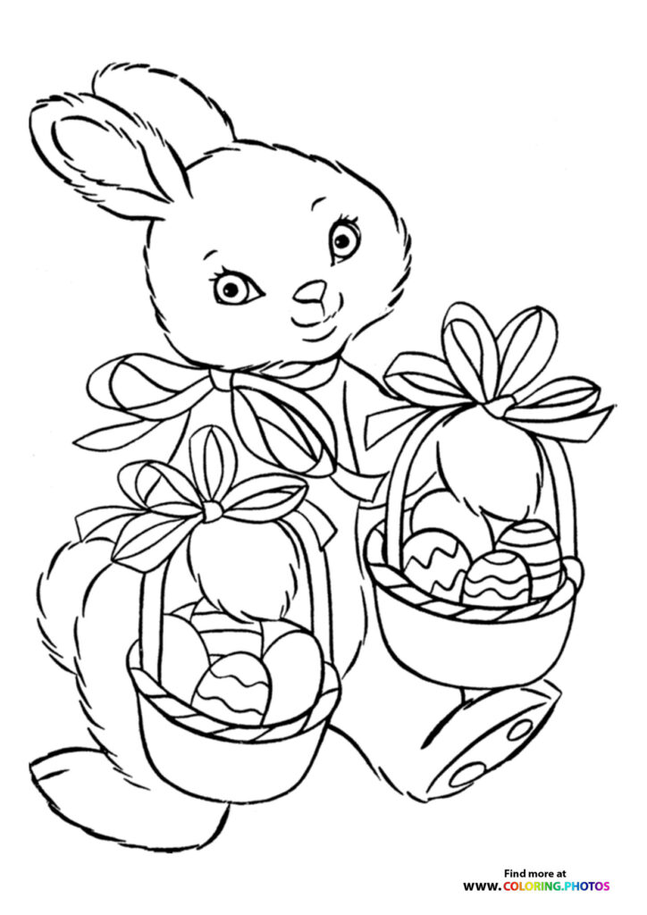 Easter bunny with baskets coloring page