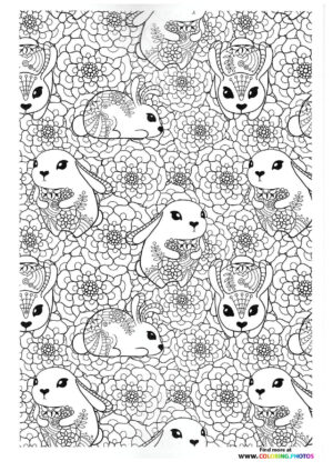 Easter Bunnies in Floral Garden