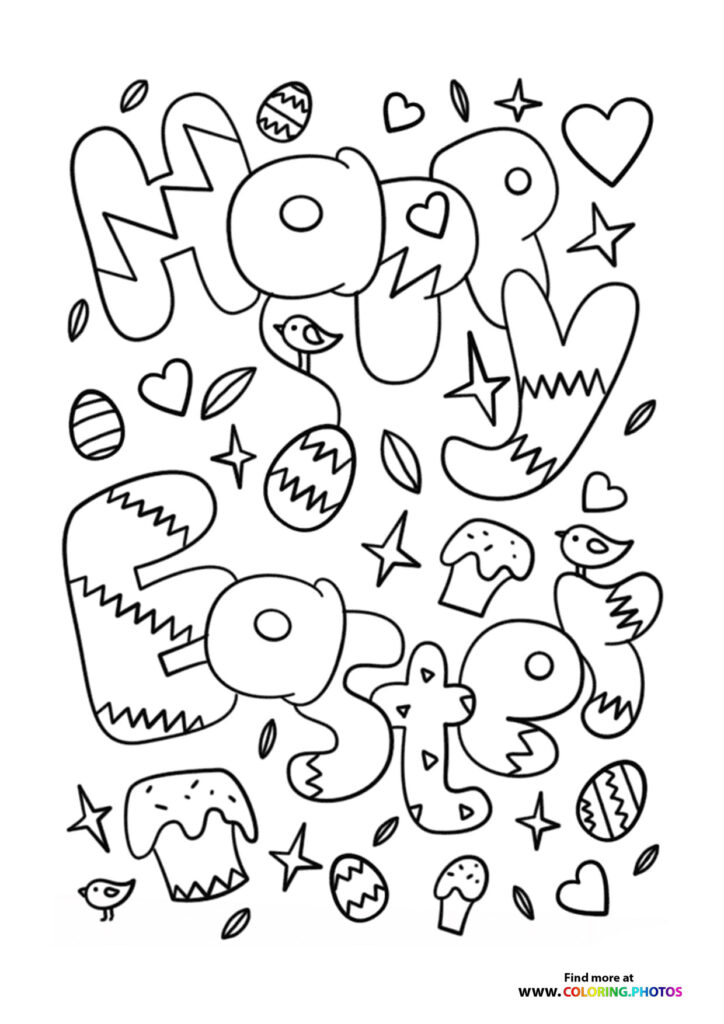Happy Easter doodle coloring page