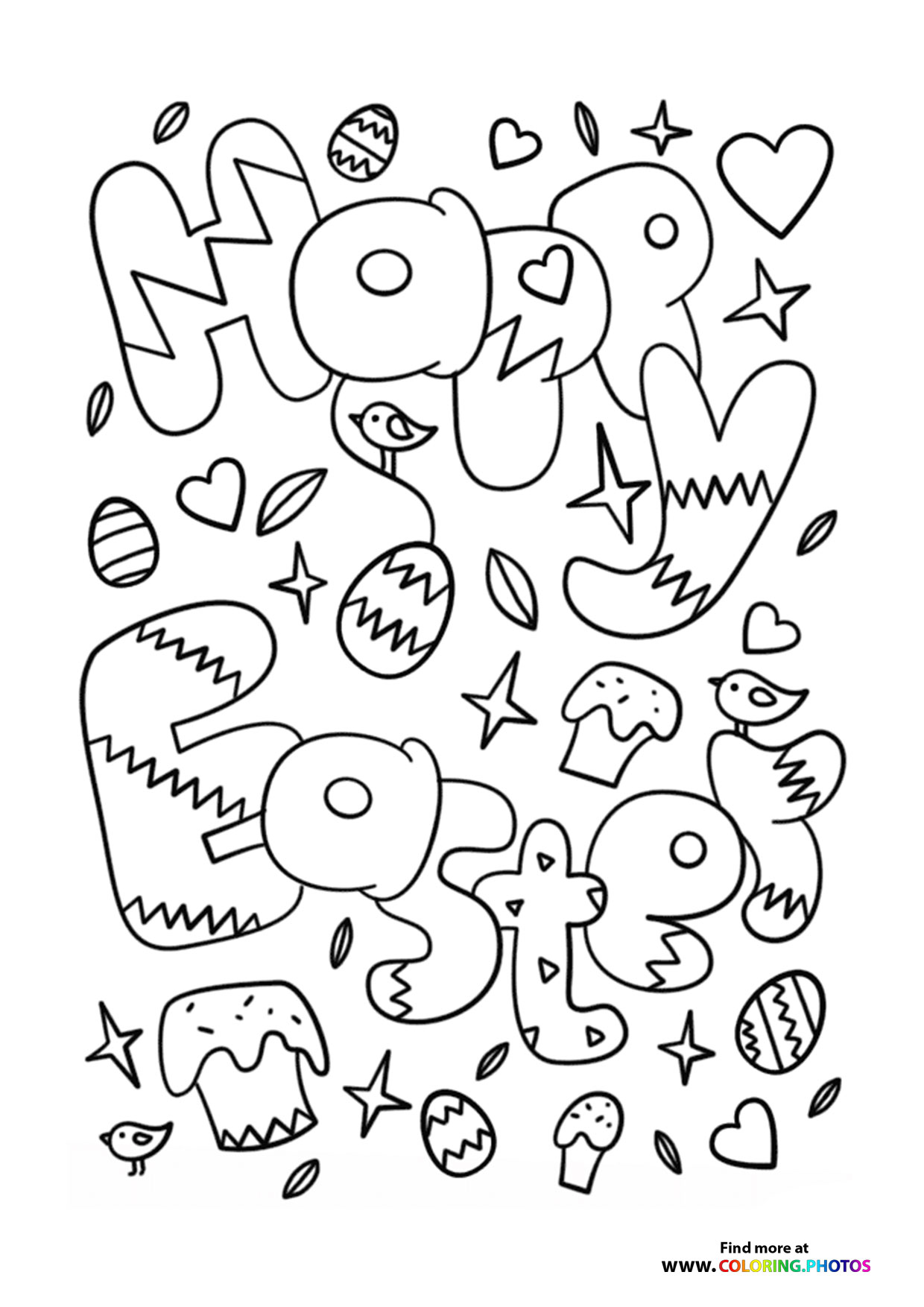 Happy Easter doodle coloring page