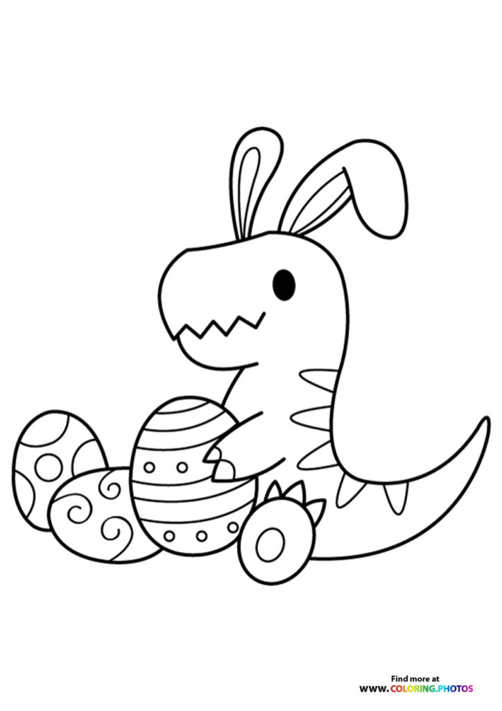 Easter T-rex with eggs coloring page
