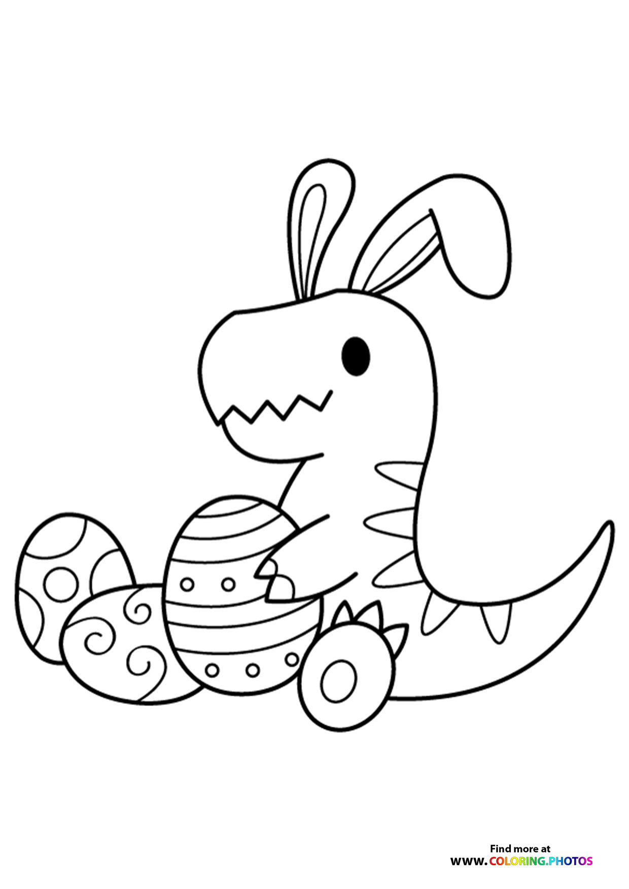 Easter T-rex with eggs coloring page