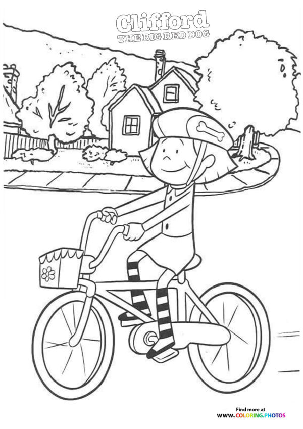 Emily on a bike coloring page