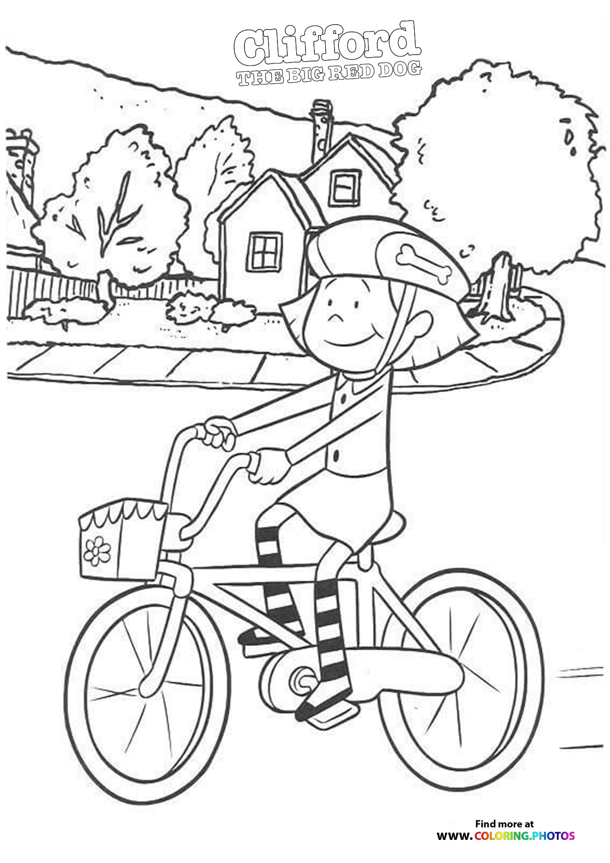 Emily on a bike coloring page