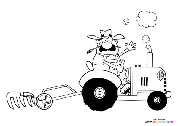 Farmer driving tractor