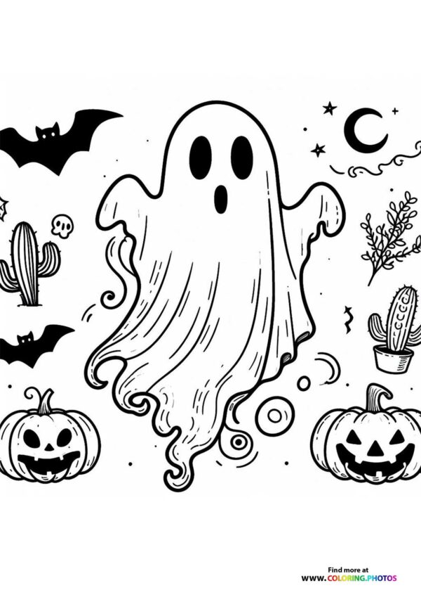 Friendly Ghost with Jack-o’-Lanterns