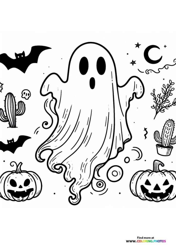 Friendly Ghost with Jack-o'-Lanterns
