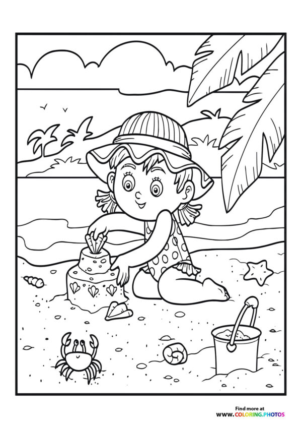 Girl building sand castles