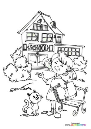 Girl with Cat Outside the Schoolhouse