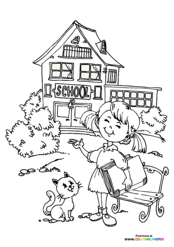 Girl with Cat Outside the Schoolhouse