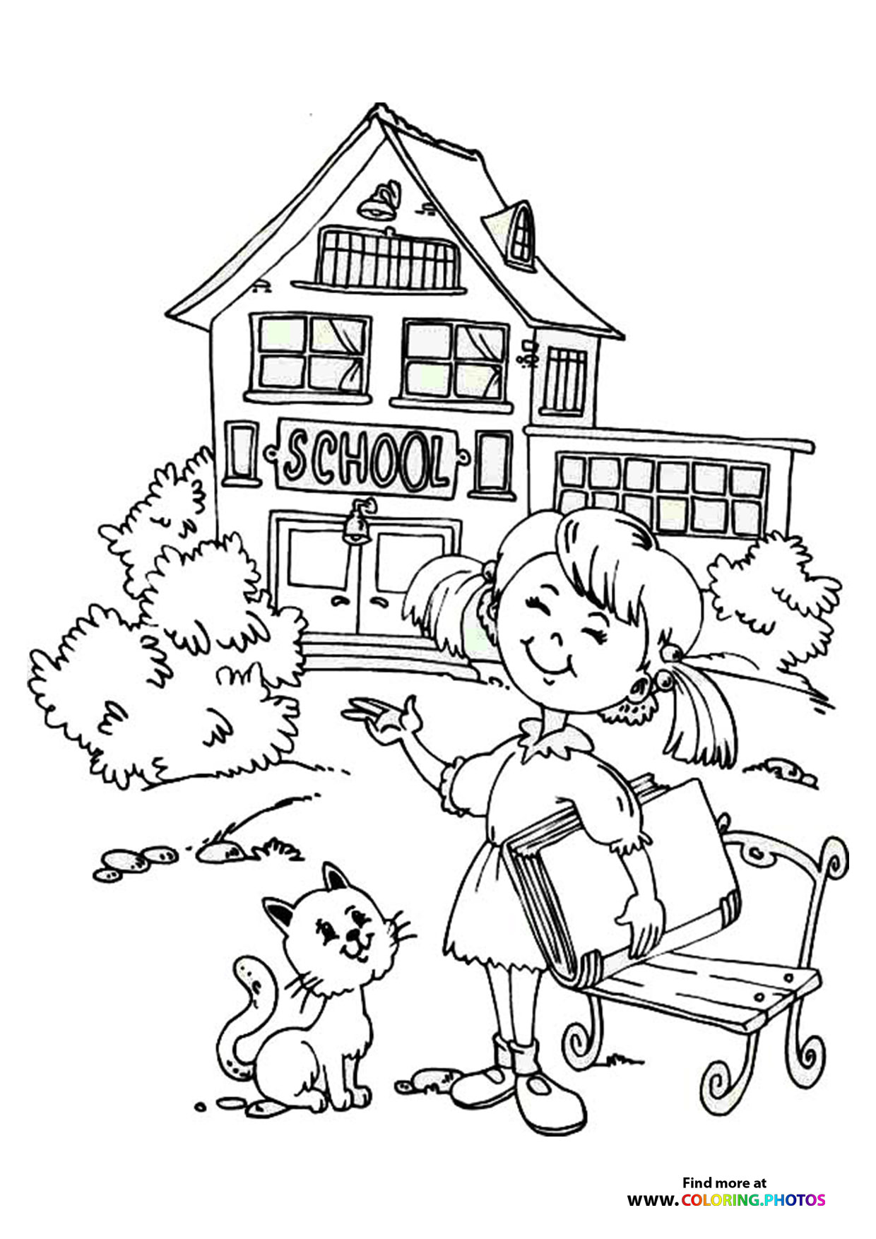 Girl with Cat Outside the Schoolhouse