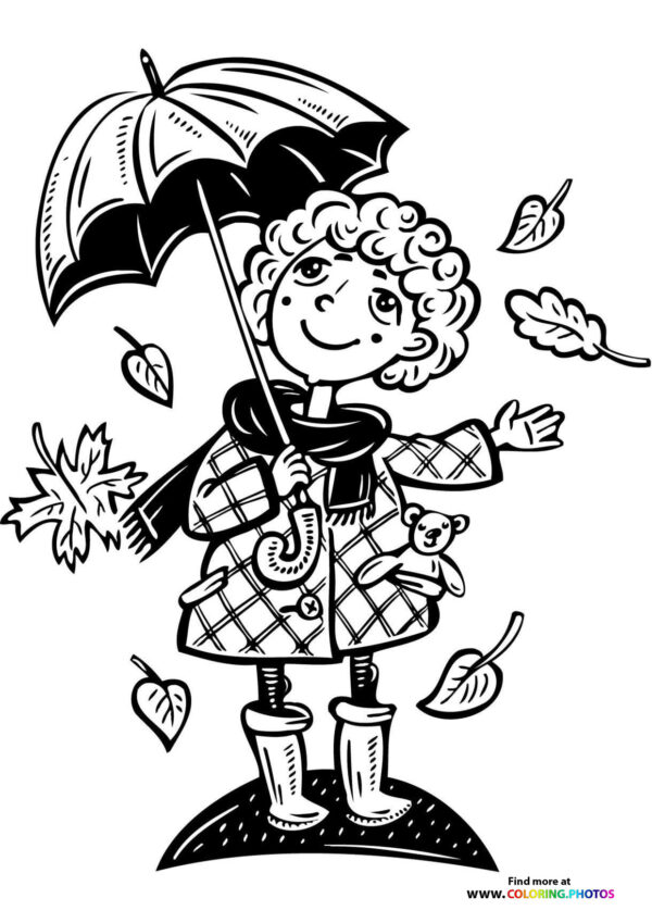 Cute girl with umbrella coloring page