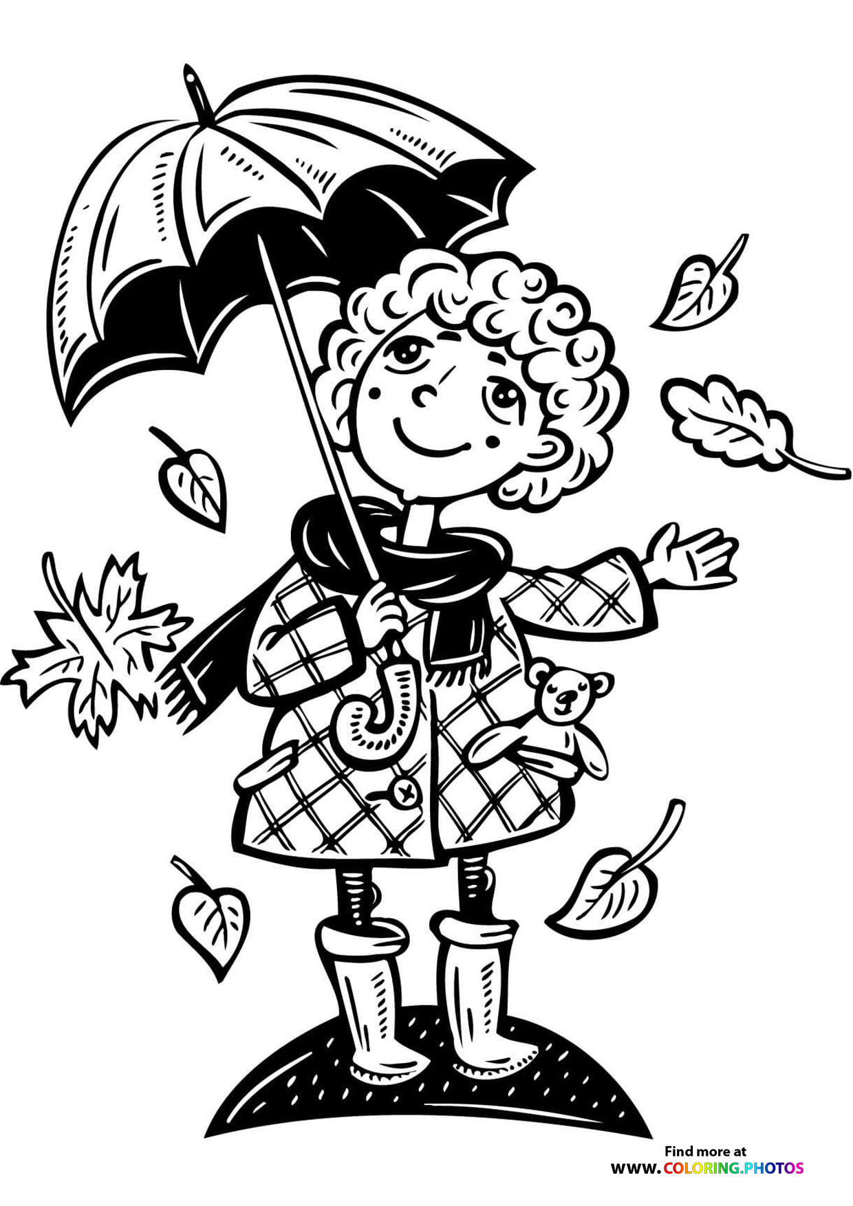 Cute girl with umbrella coloring page