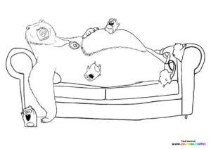 Grizzy on sofa with Lemmings