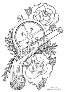 Guns and roses coloring for adults