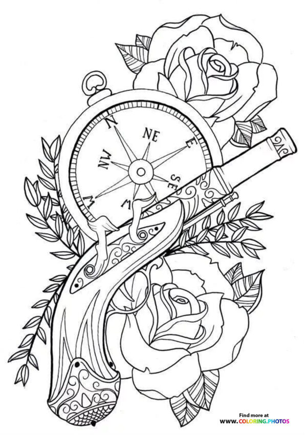 Guns and roses coloring for adults