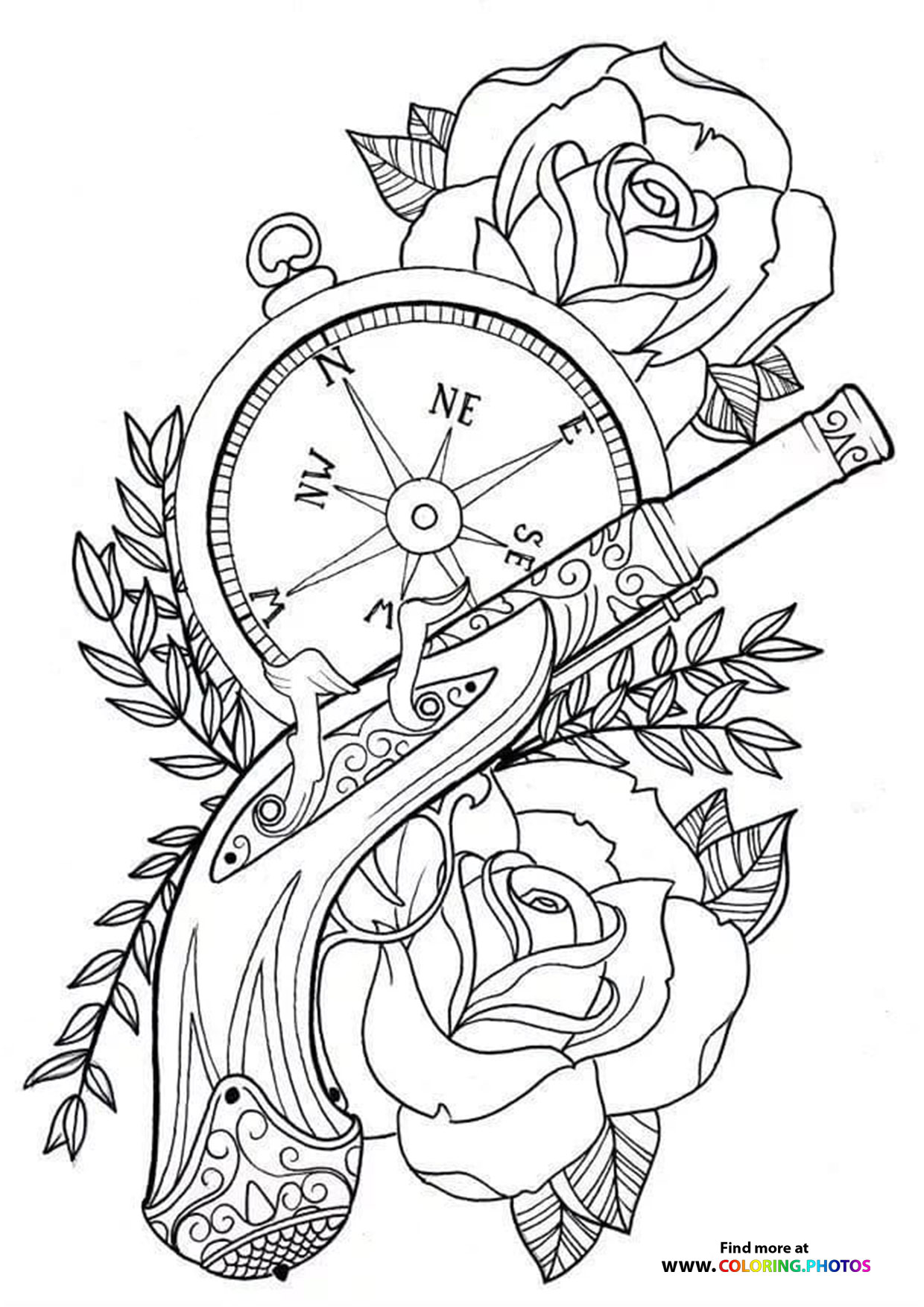 Guns and roses coloring for adults