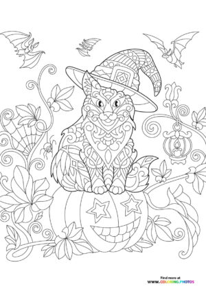 Cute hallween cat - Adult coloring