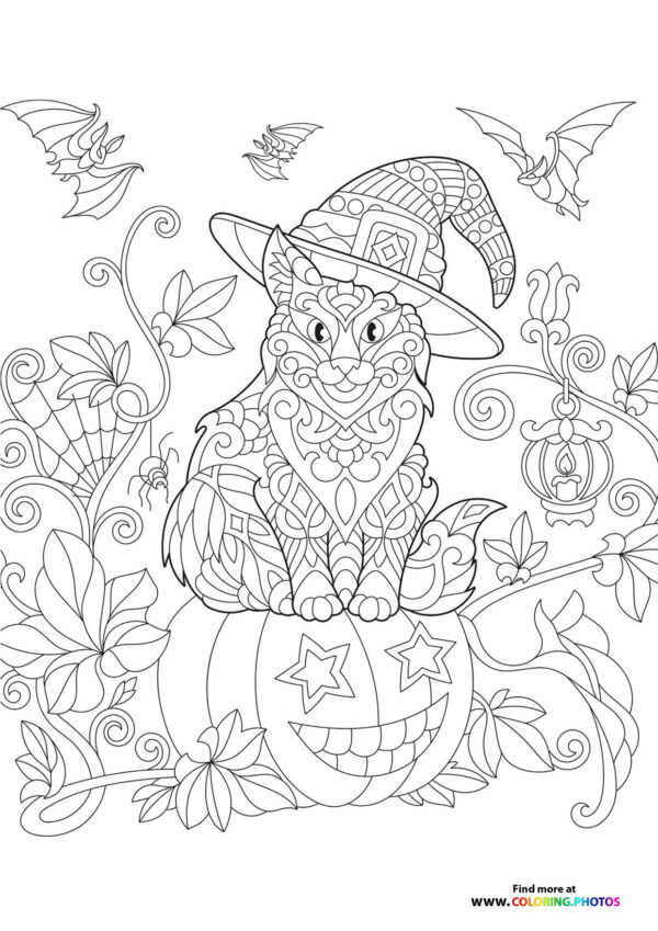 Cute hallween cat - Adult coloring coloring page