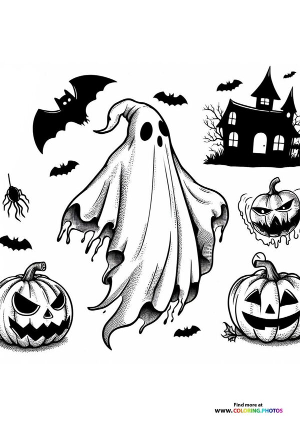 Halloween Ghost with Pumpkins