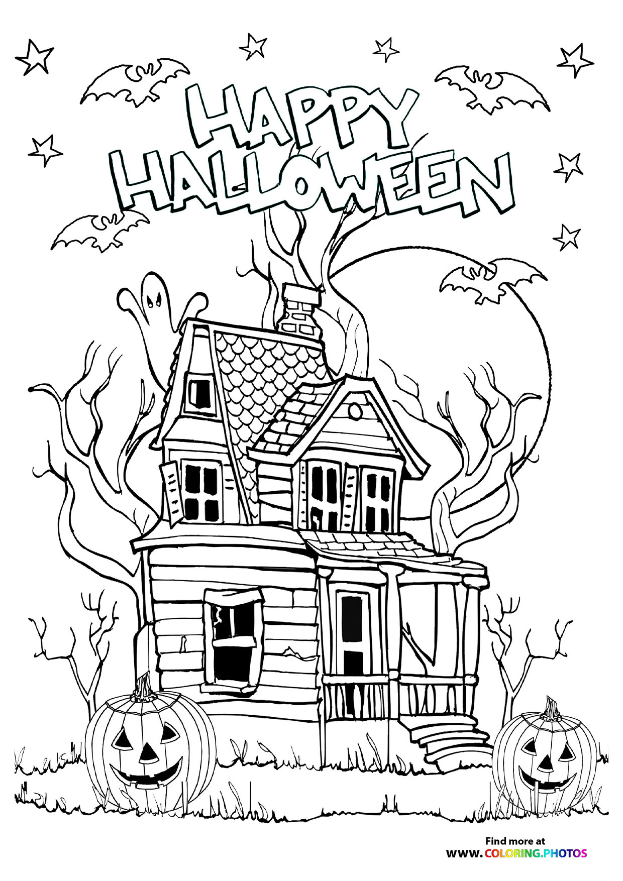 Halloween haunted house coloring page