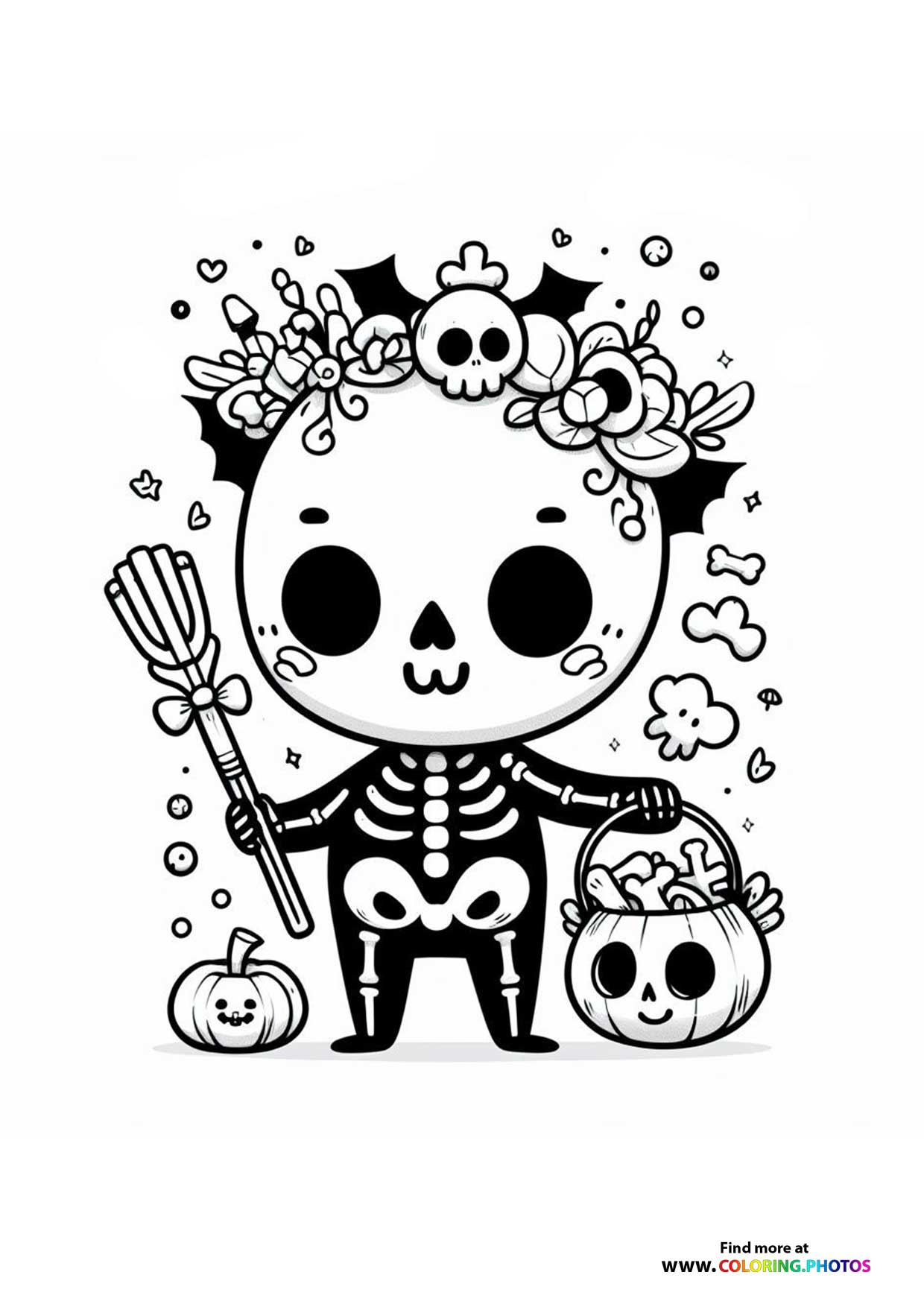 Cute Skeleton with Flower Crown