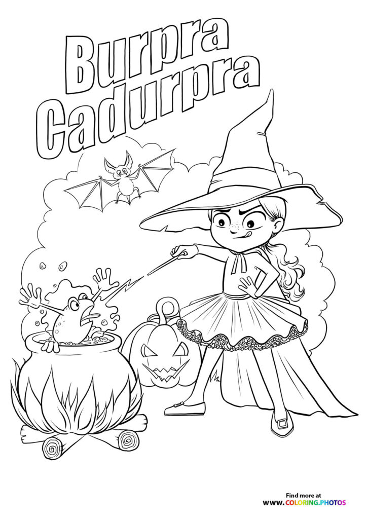Halloween witch using magic coloring page