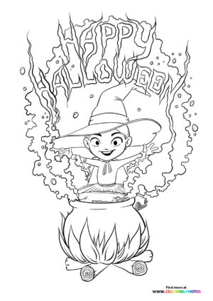 Happy Halloween Witch in Cauldron