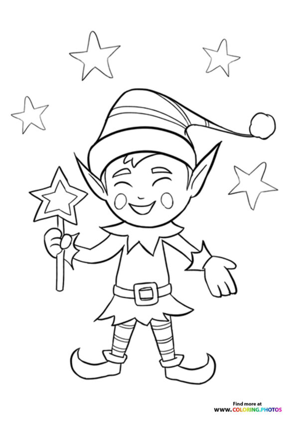 Cute Christmas elf smiling coloring page