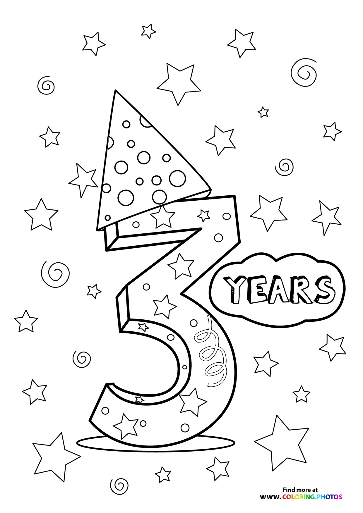 Happy 3rd birthday coloring page