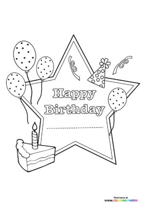 Happy Birthday Star with Balloons & Cake