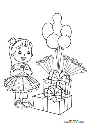 Birthday Girl with Balloons and Gifts
