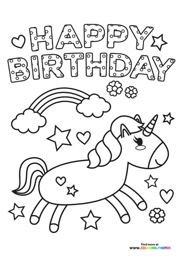 Birthday Unicorn coloring page