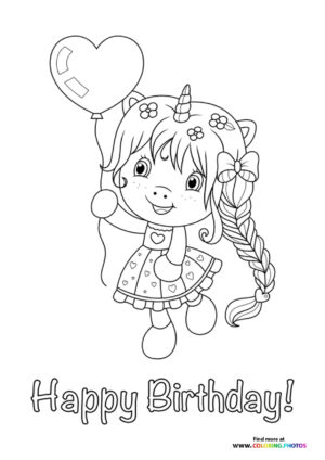 Unicorn Girl with Birthday Balloon