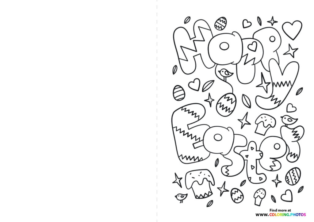 Happy Easter doodle card coloring page