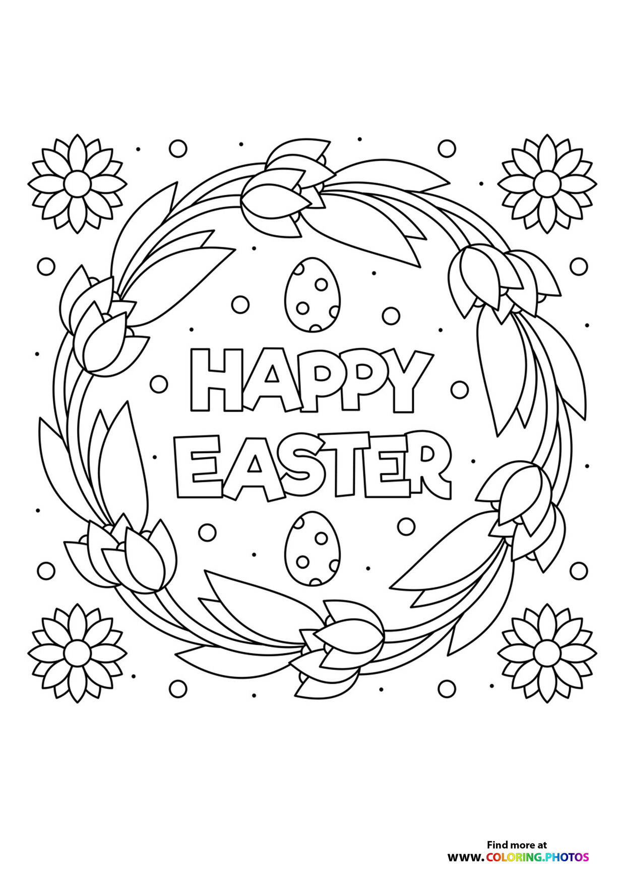 Happy Easter wreath coloring page