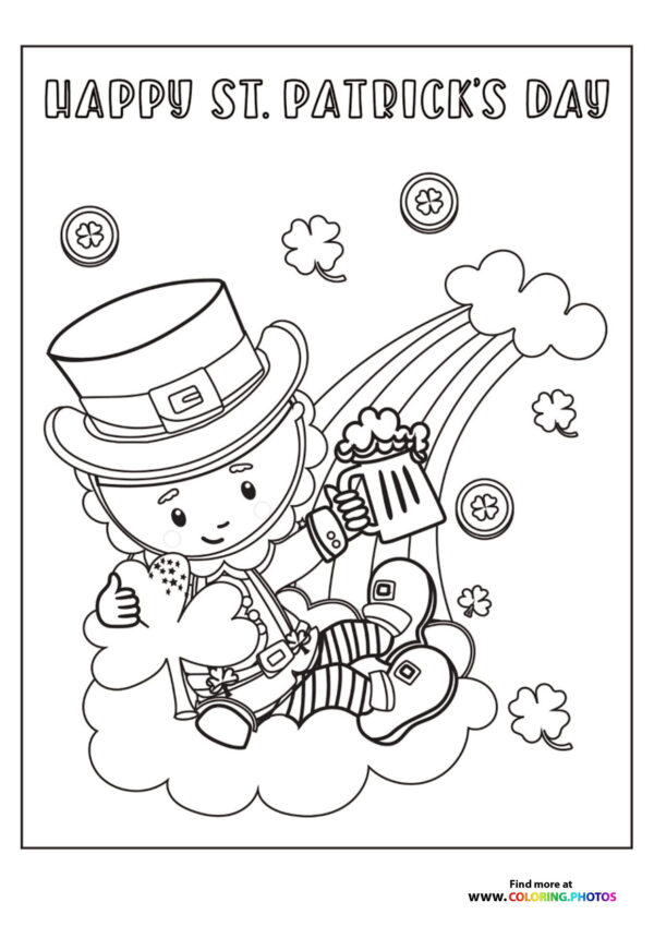 Leprechaun with Rainbow and Pot of Gold