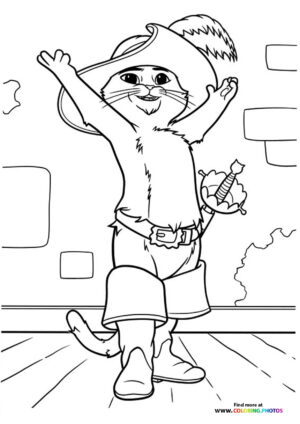 Puss in Boots Celebrating with Arms Raised