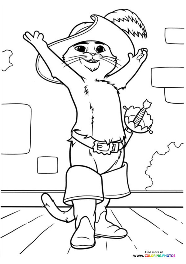 Puss in Boots Celebrating with Arms Raised