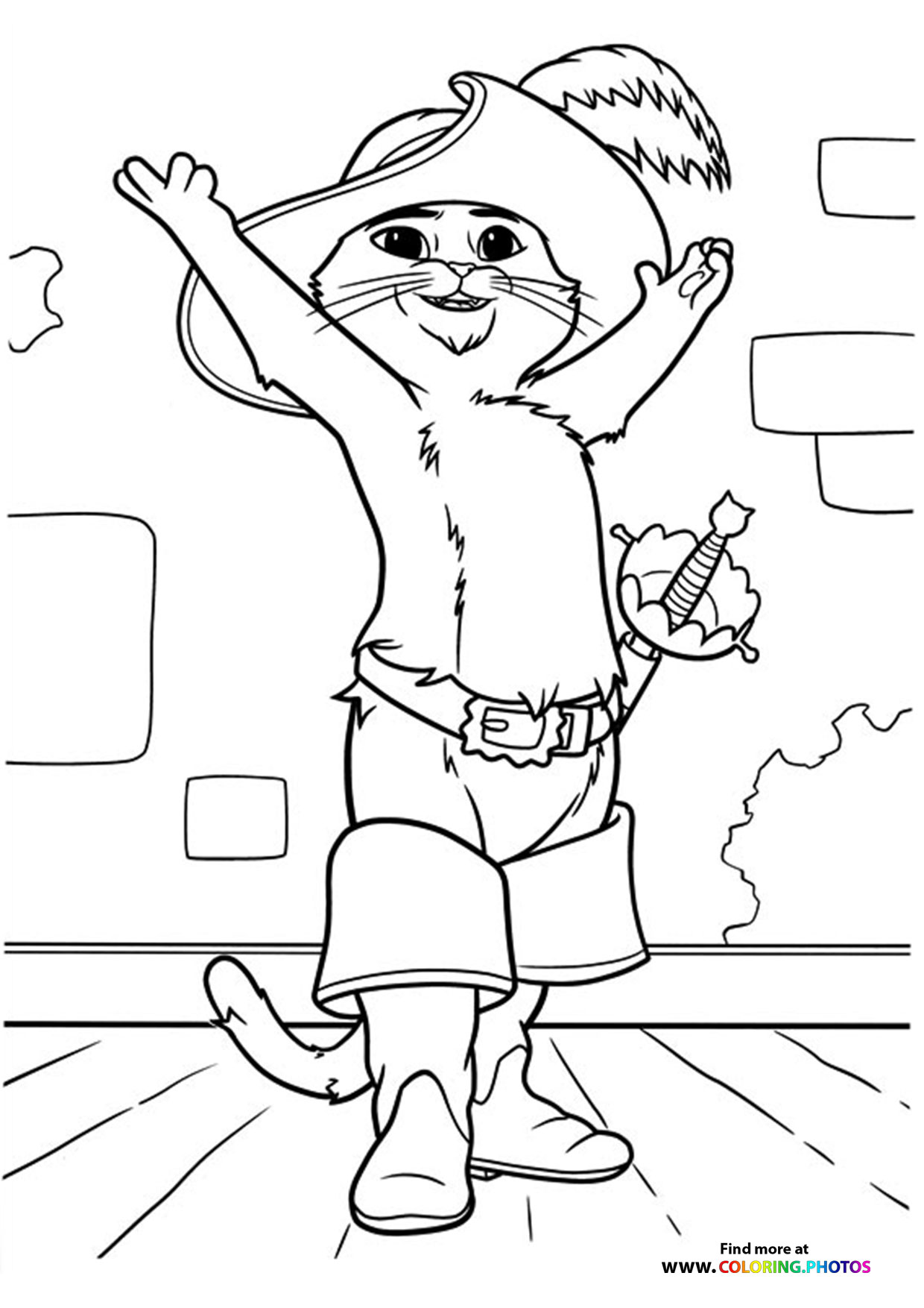 Puss in Boots Celebrating with Arms Raised
