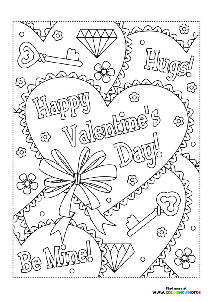 Happy Valentines day card coloring page