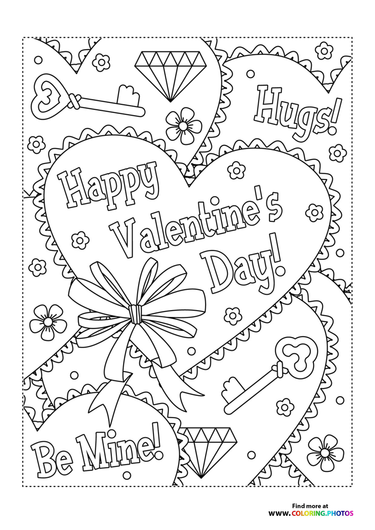 Happy Valentines day card coloring page