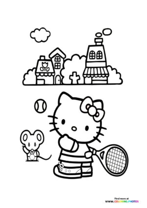 Hello Kitty playing tennis