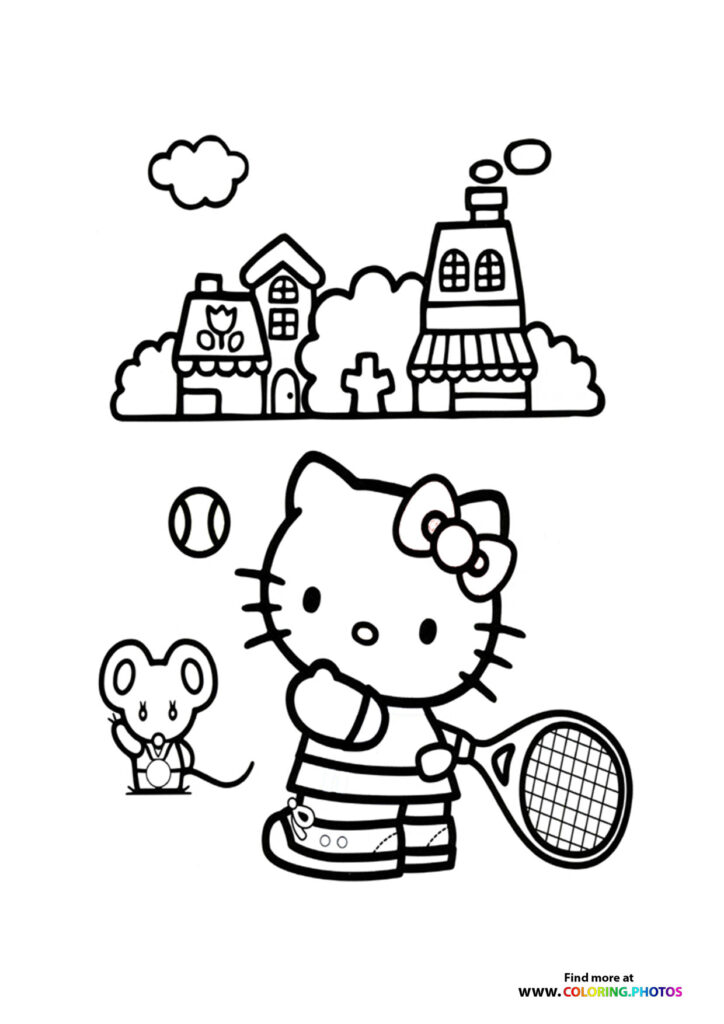 Hello Kitty playing tennis