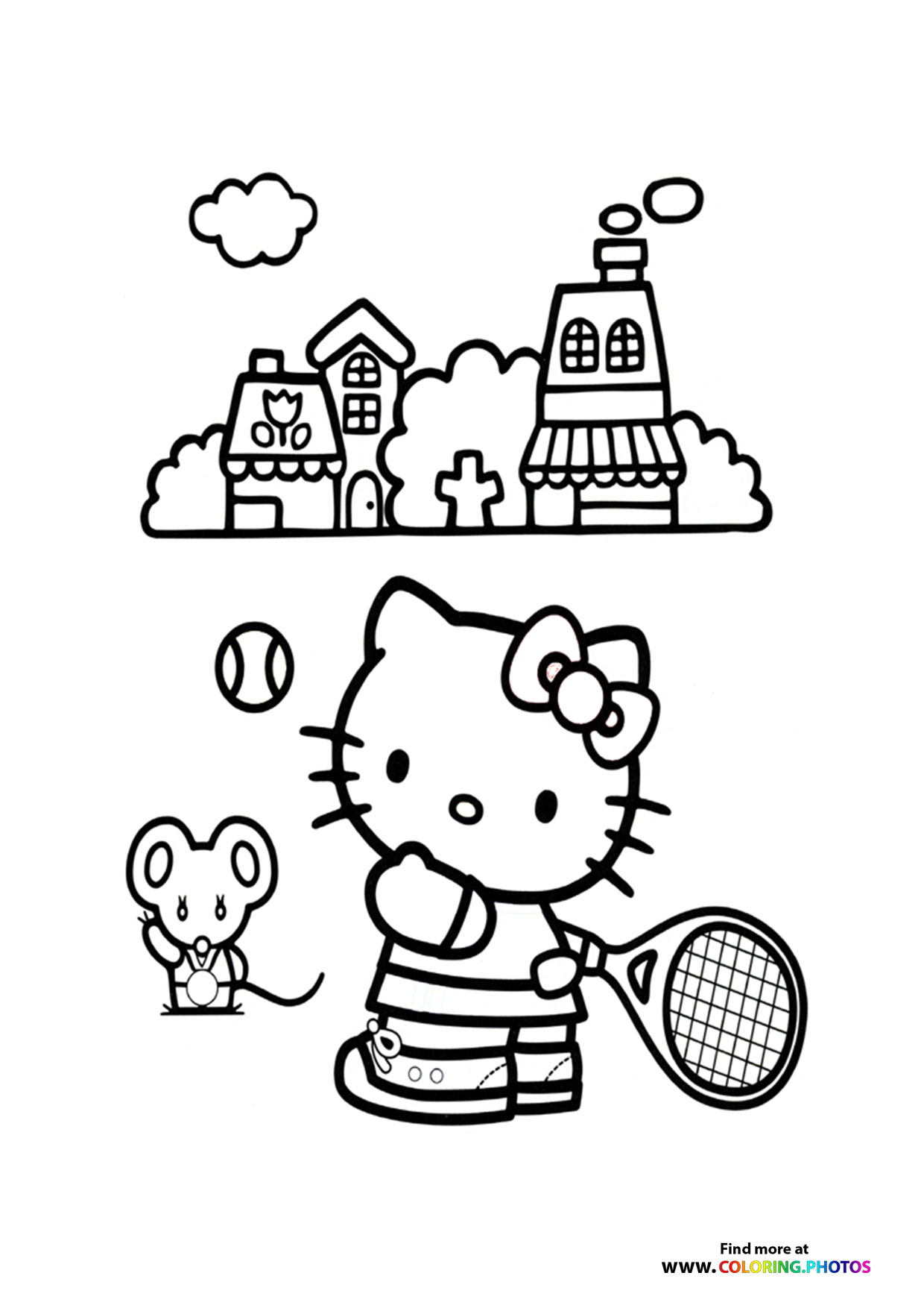 Hello Kitty playing tennis