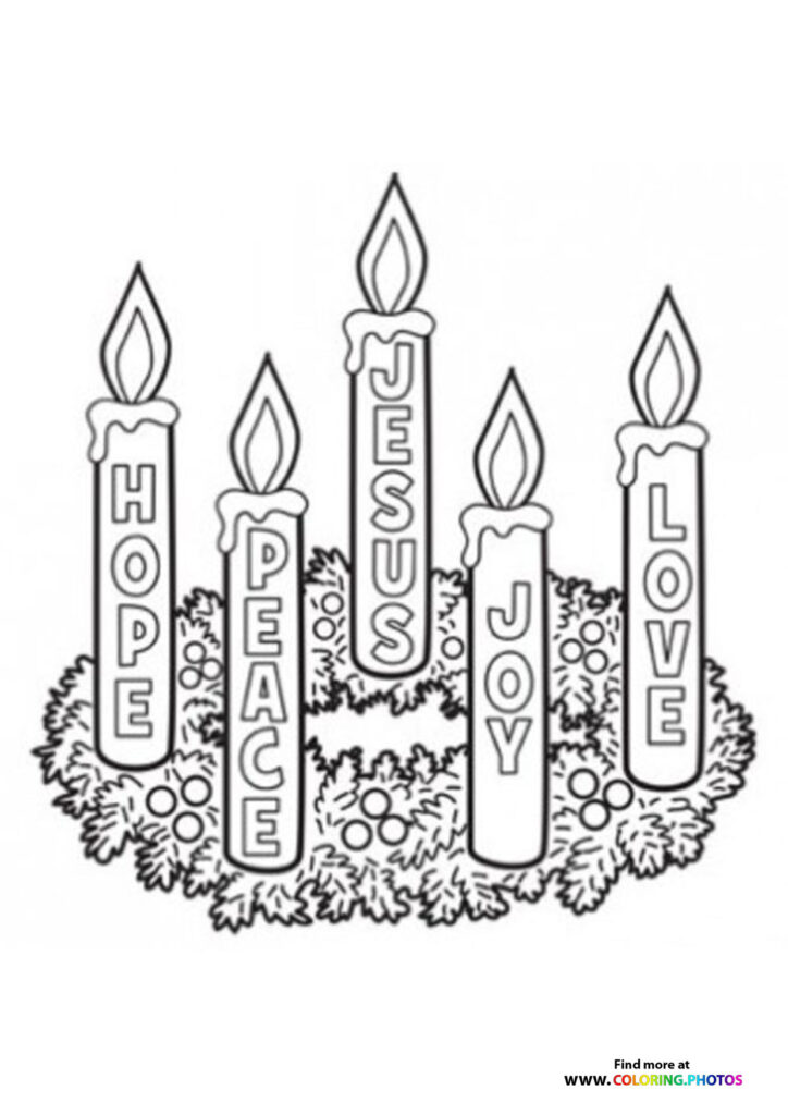 Hope and Peace on Advent wreath coloring page