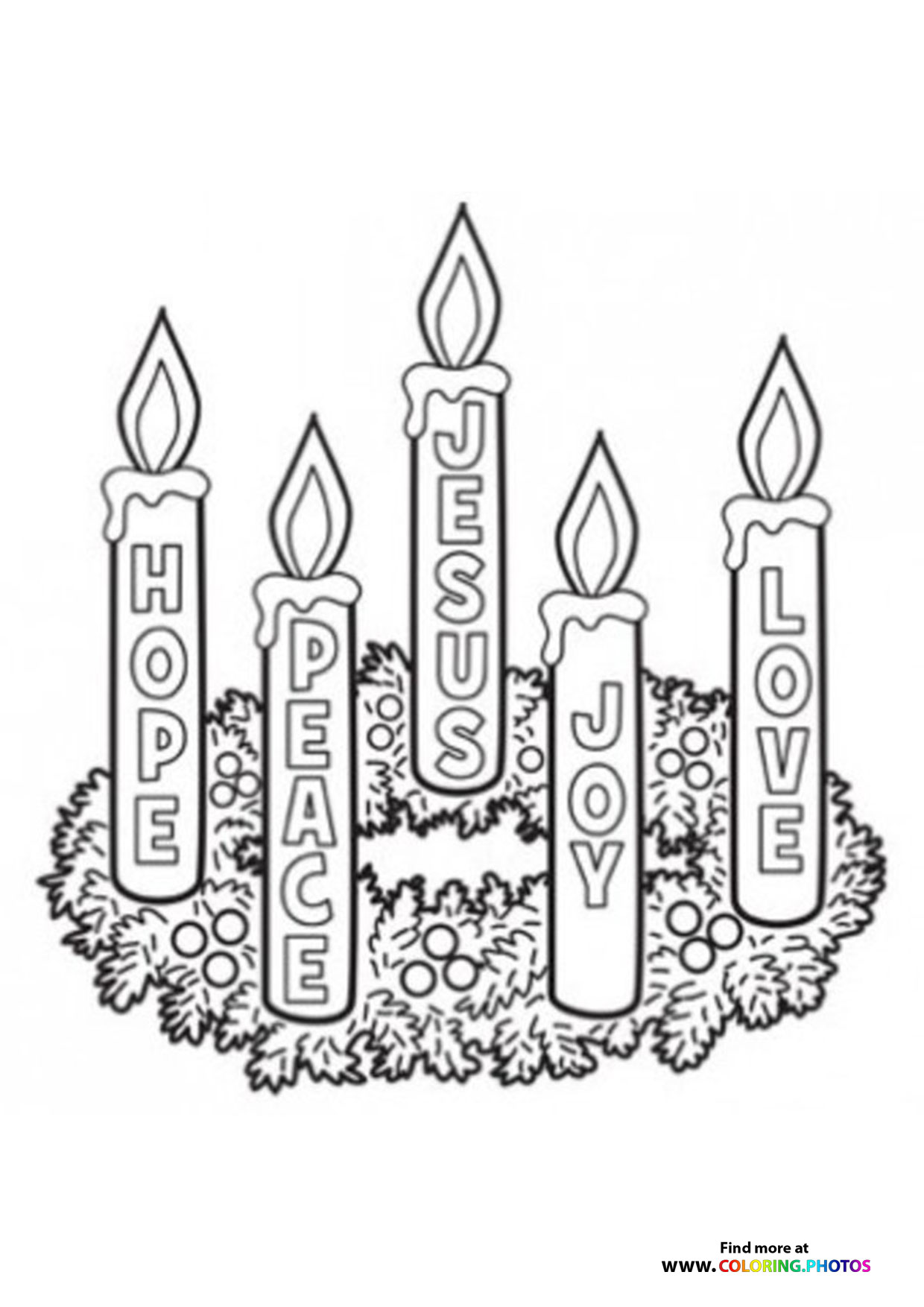 Hope and Peace on Advent wreath coloring page